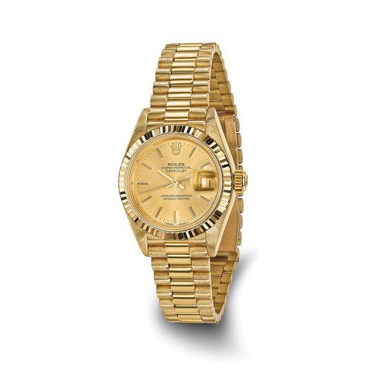 Pre-owned Rolex Datejust President 26mm 18K yellow gold ladies watch with champagne dial and fluted bezel