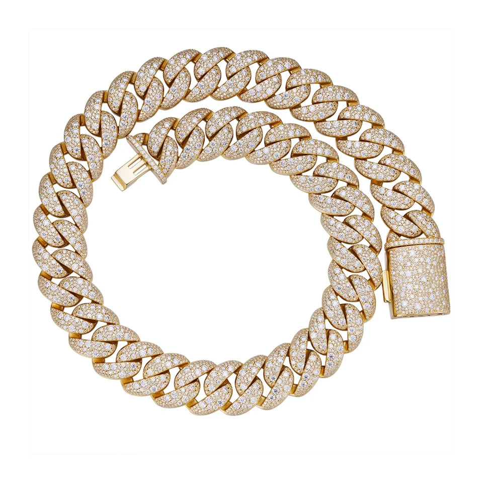22mm Mosaic Cuban Link Moissanite Chain - close-up of mosaic link detail