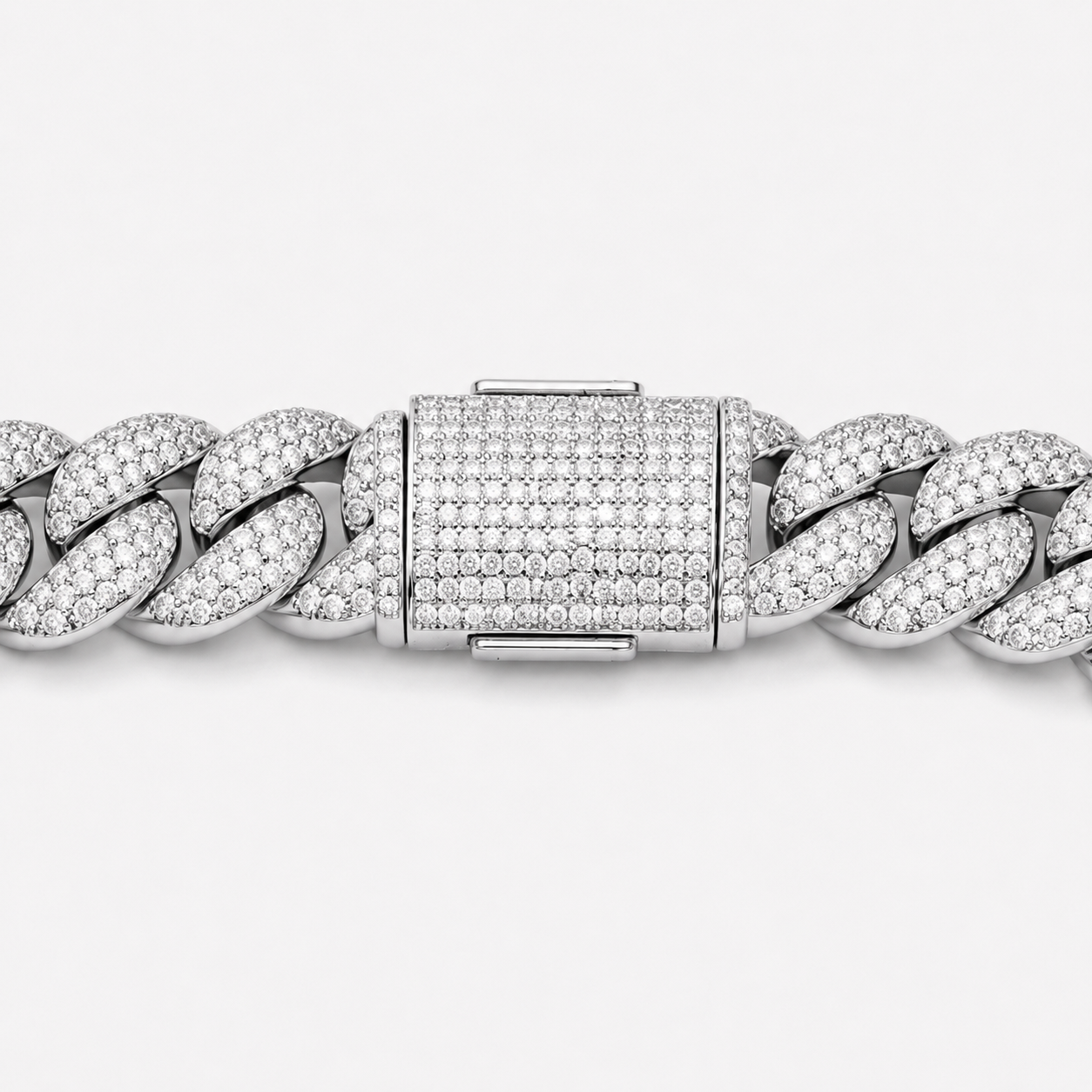 925 Sterling Silver Moissanite Miami Cuban Link Bracelet - clasp detail
