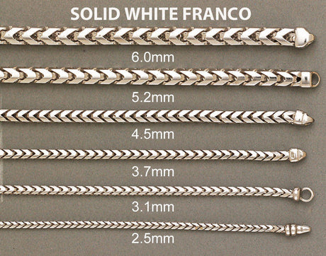 18K White Gold Franco Chain, side view