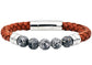 Gray Jasper And Brown Leather Stainless Steel Beaded Bracelet