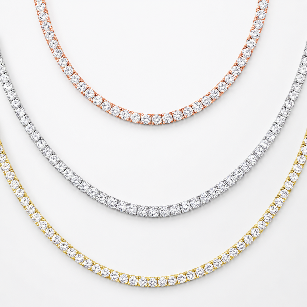 925 Sterling Silver Moissanite Tennis Chain - front view