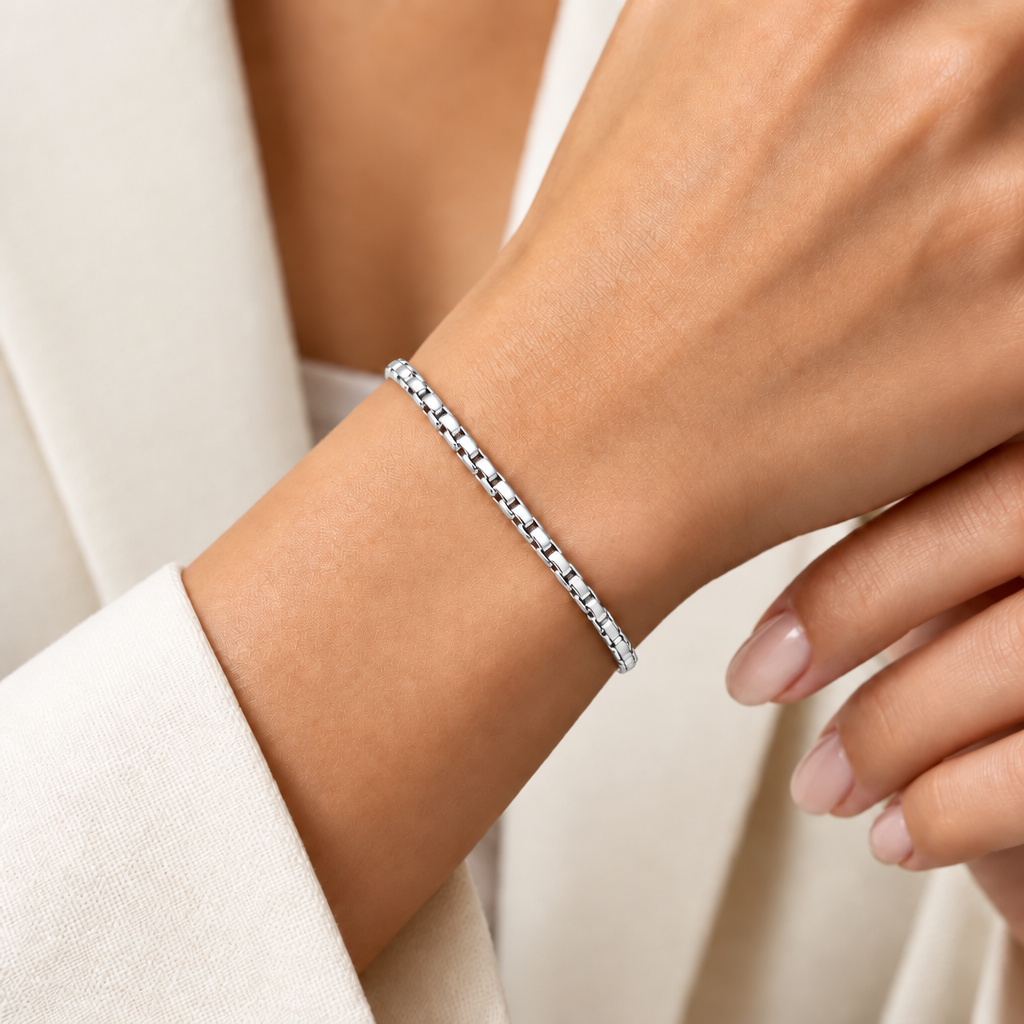 925 Sterling Silver Round Box Bracelet