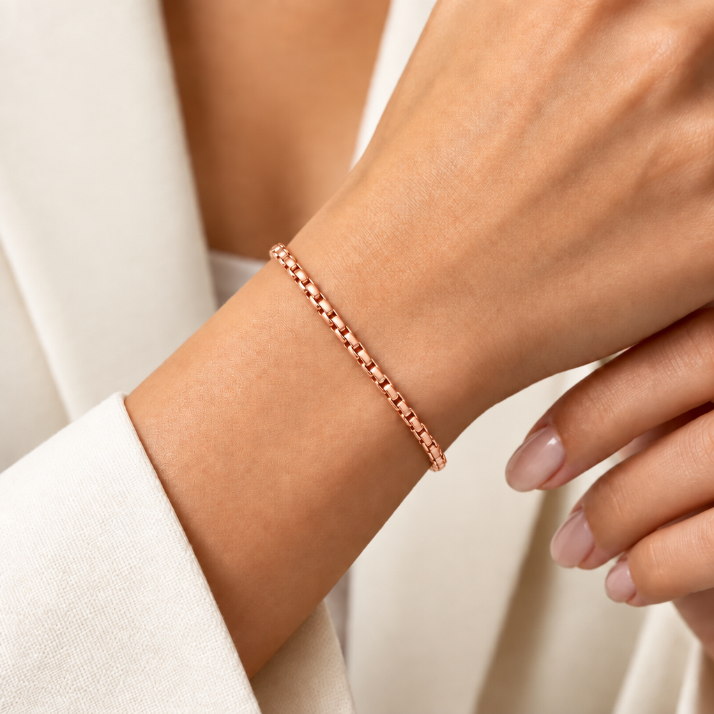 Rose Gold Plated Sterling Silver Round Box Bracelet