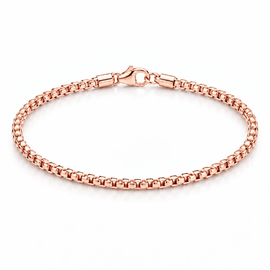 Rose Gold Plated Sterling Silver Round Box Bracelet
