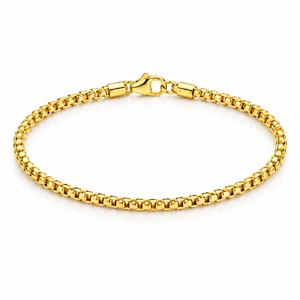 Gold Plated Sterling Silver Round Box Bracelet