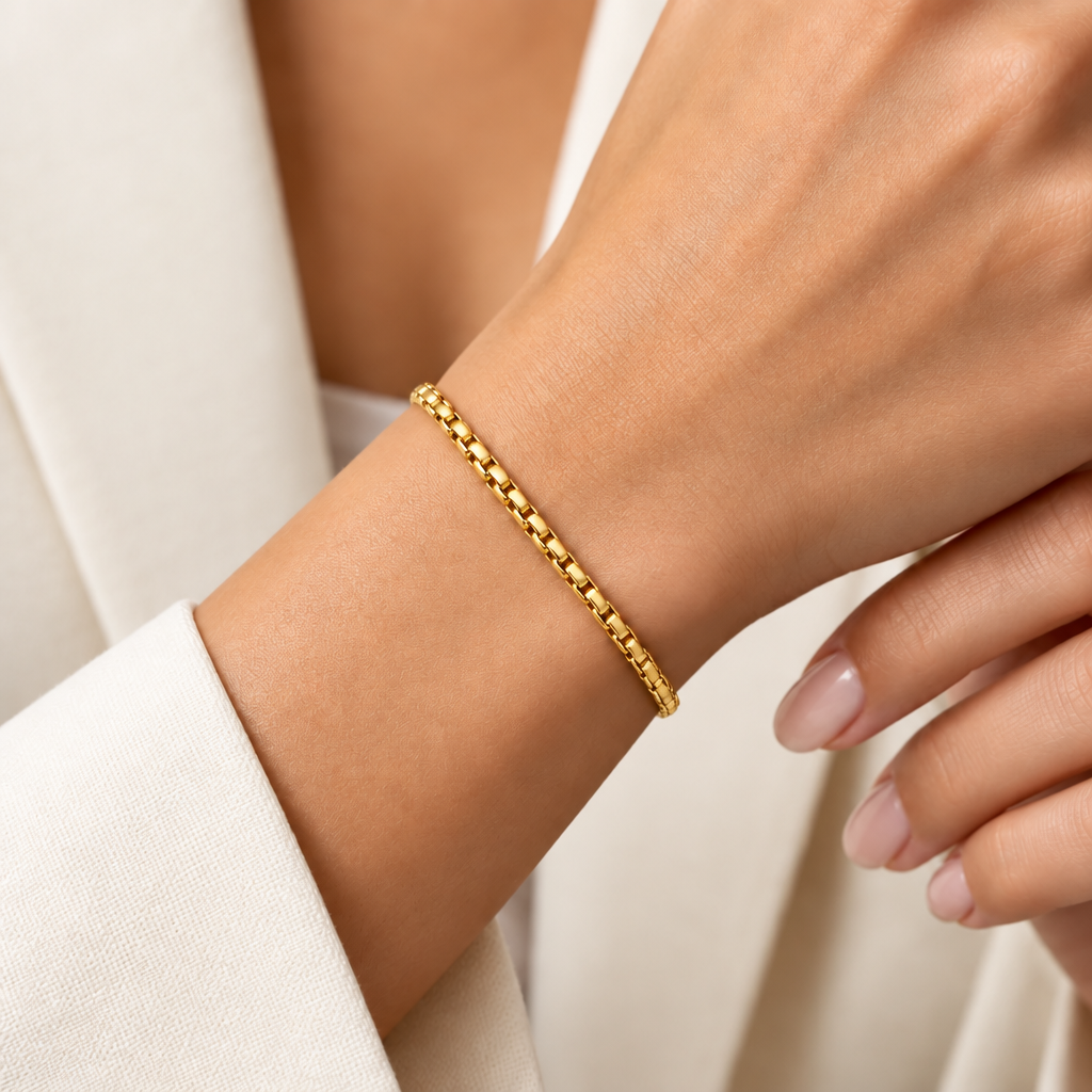 Gold Plated Sterling Silver Round Box Bracelet