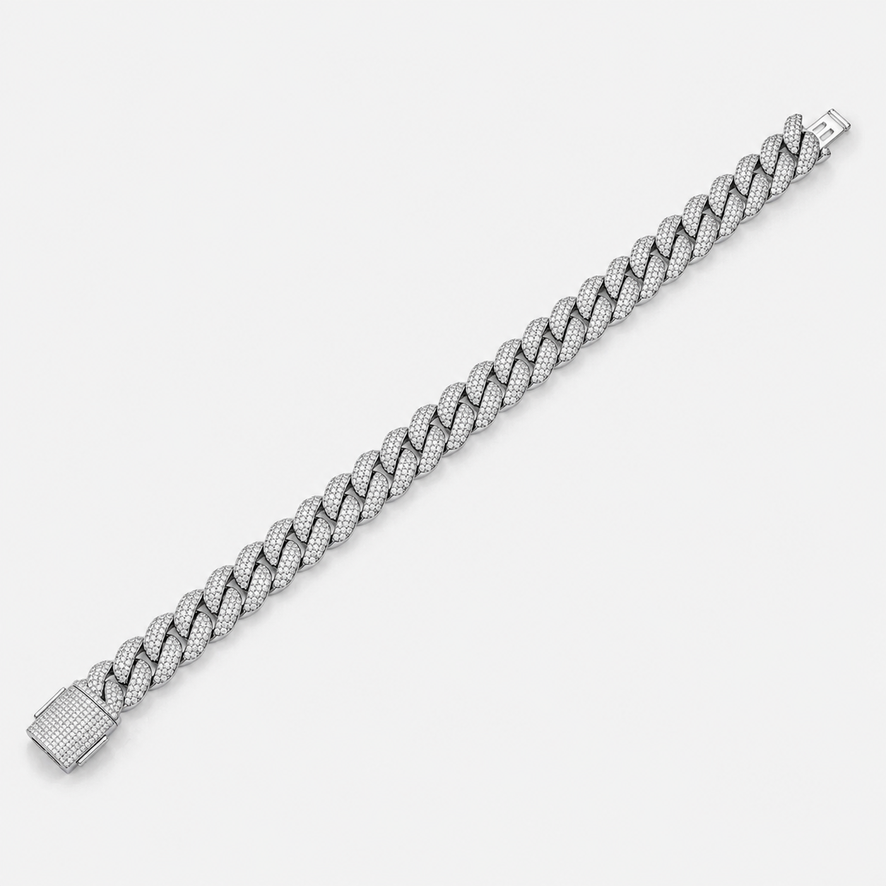 925 Sterling Silver Moissanite Miami Cuban Link Bracelet - close-up of link detail