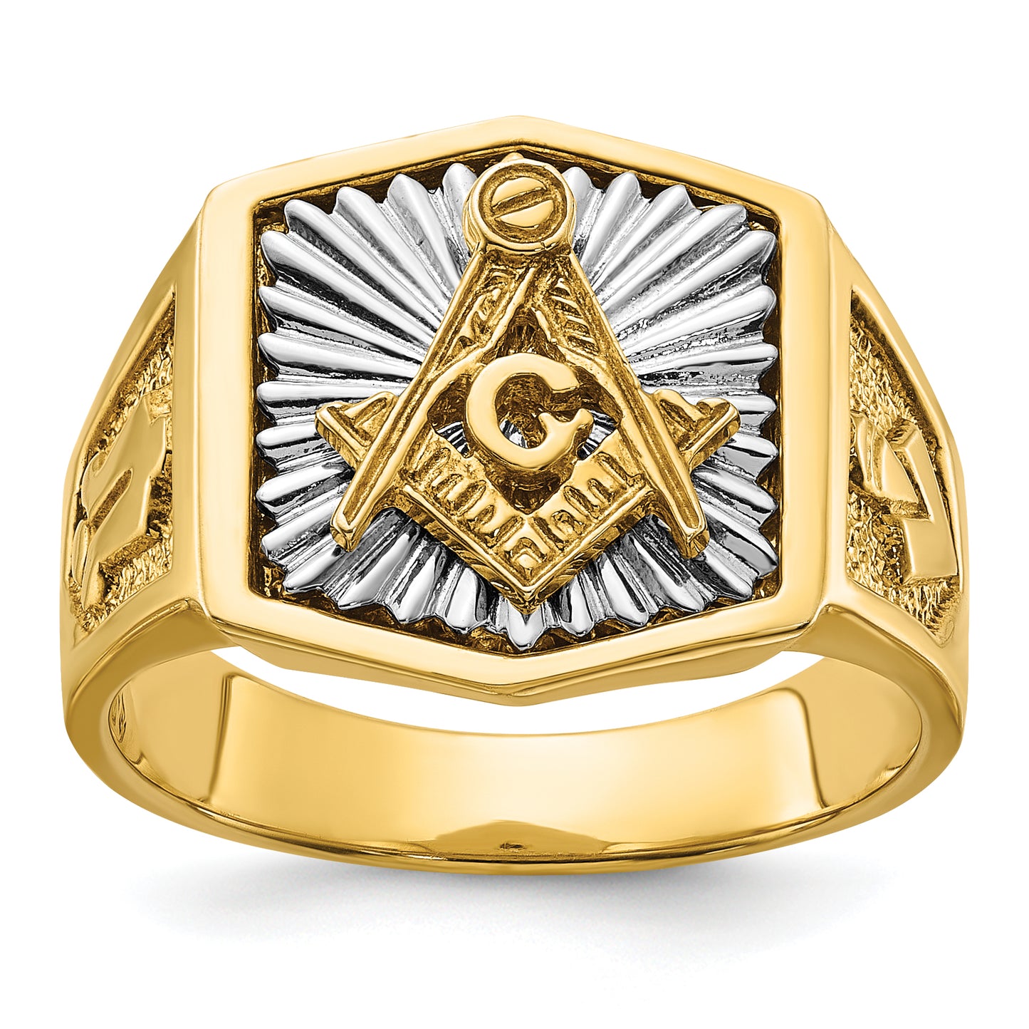 14K Two-Tone Gold Sun Ray Master Mason Ring B02549