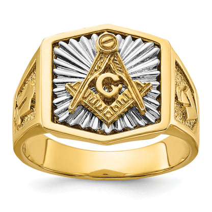 14K Two-Tone Gold Sun Ray Master Mason Ring B02549