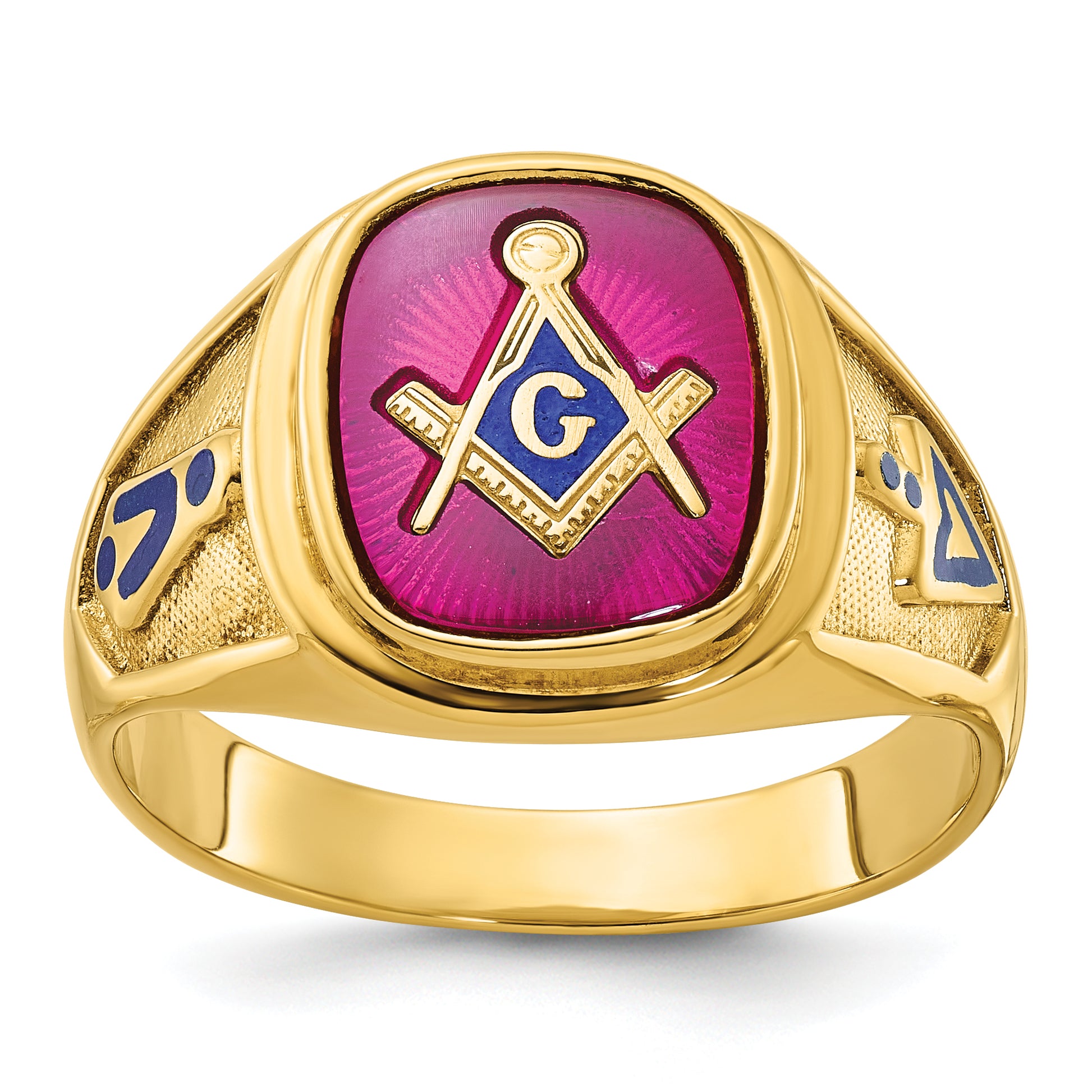 14K Yellow Gold Ruby Blue Lodge Master Mason Ring B57679