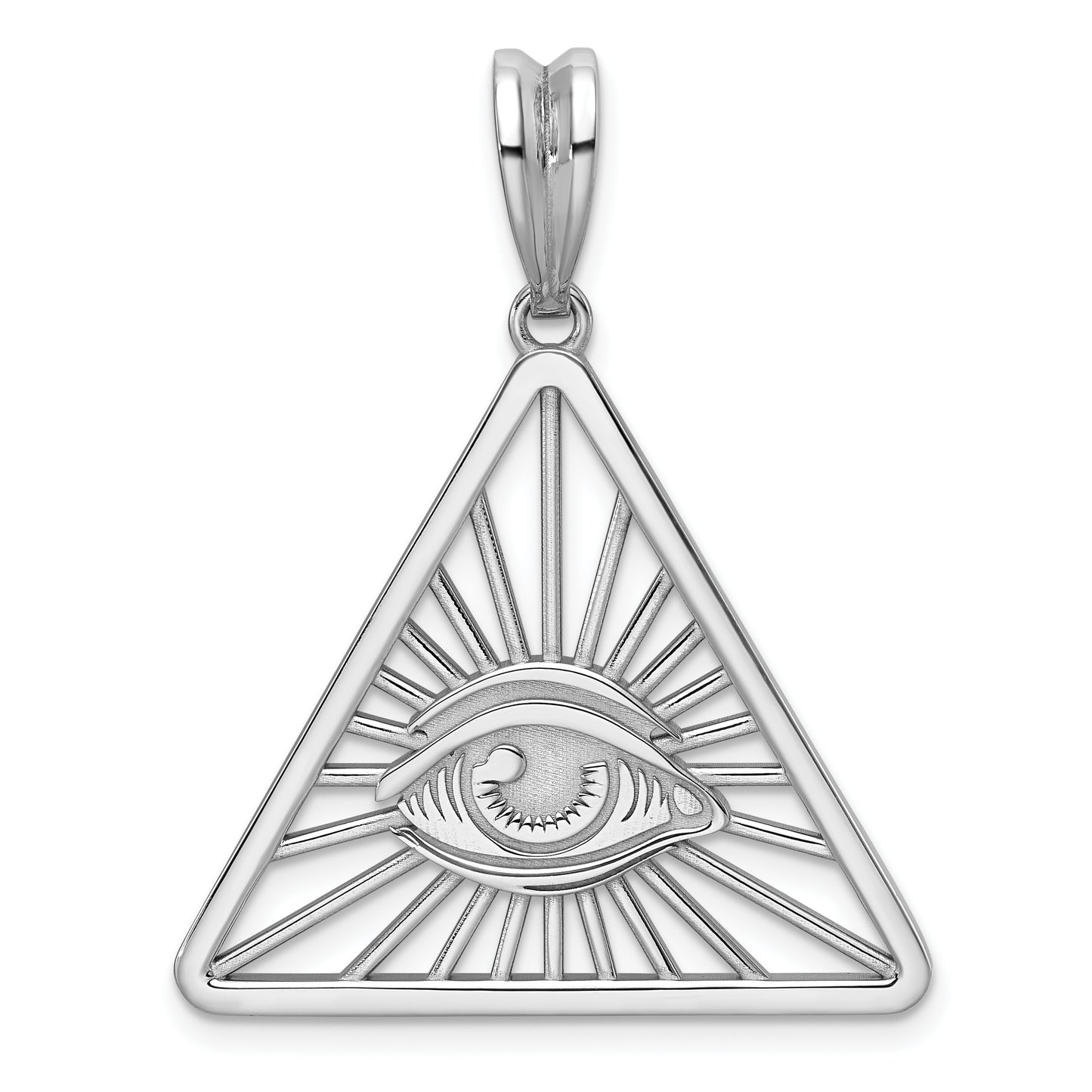 14K White Gold Masonic All-Seeing Eye Triangle Pendant B59456