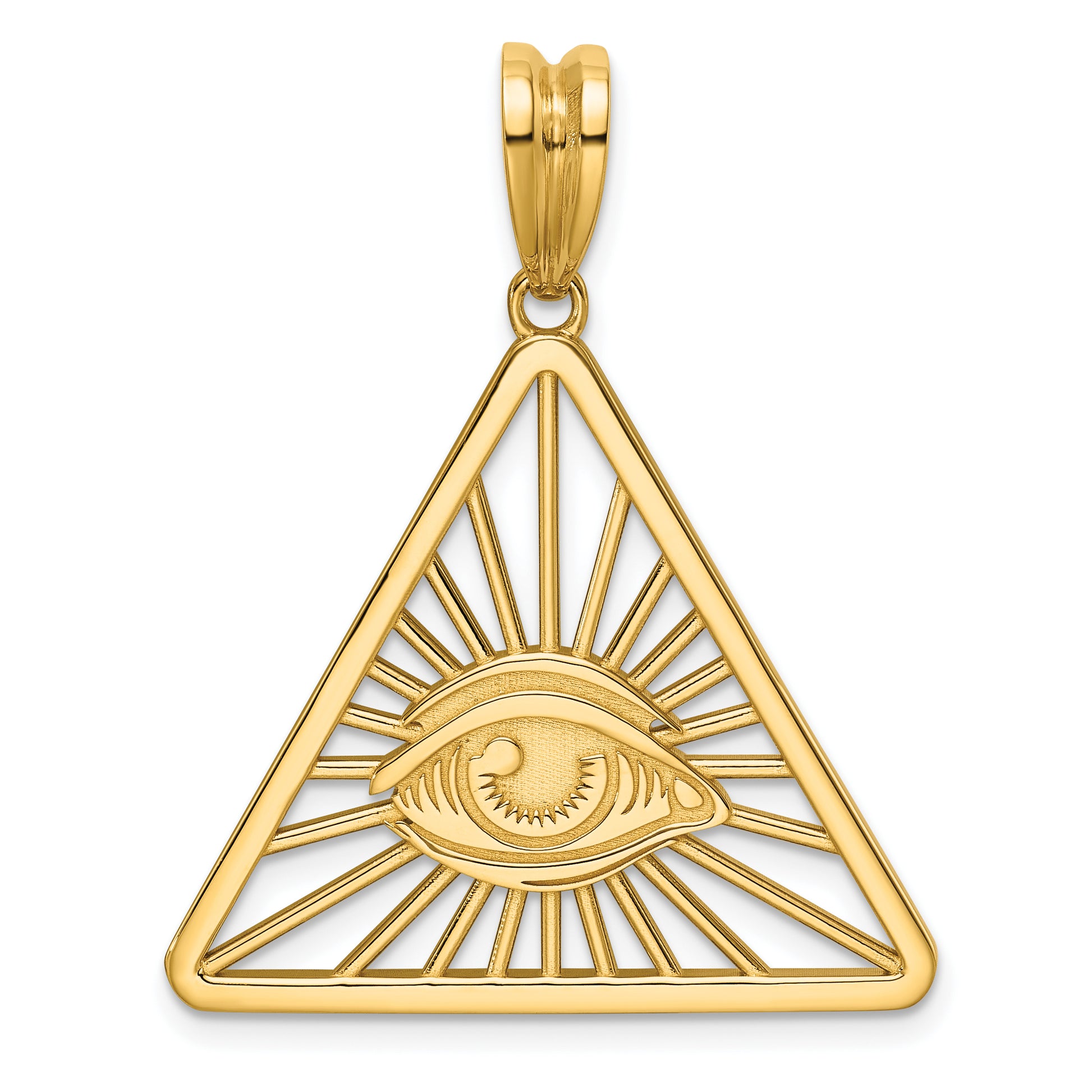 14K Yellow Gold Masonic All-Seeing Eye Triangle Pendant B59456