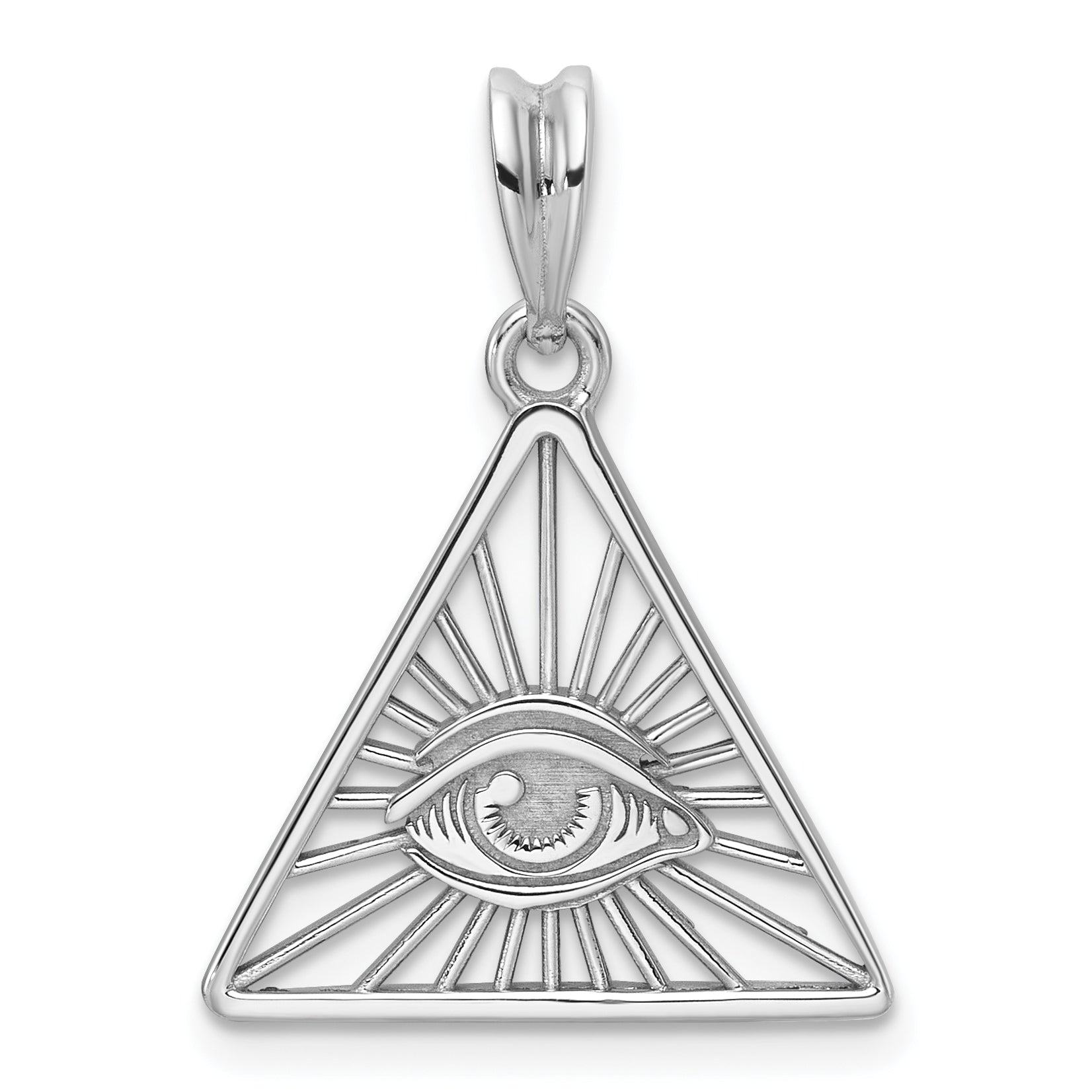 14K White Gold Masonic All-Seeing Eye Triangle Pendant B59481