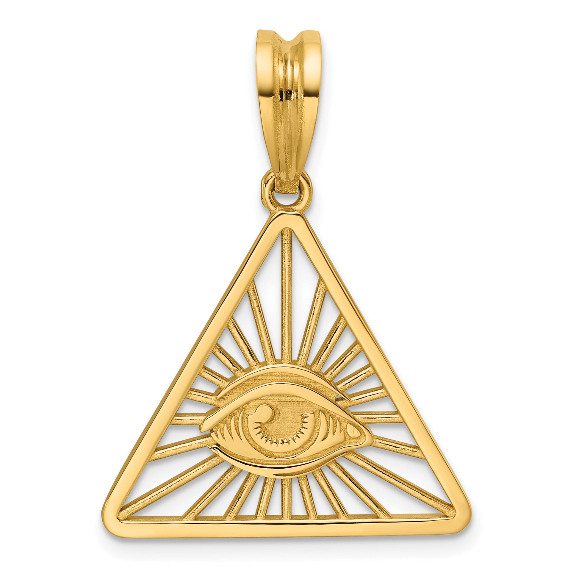 14K Yellow Gold Masonic All-Seeing Eye Triangle Pendant B59482