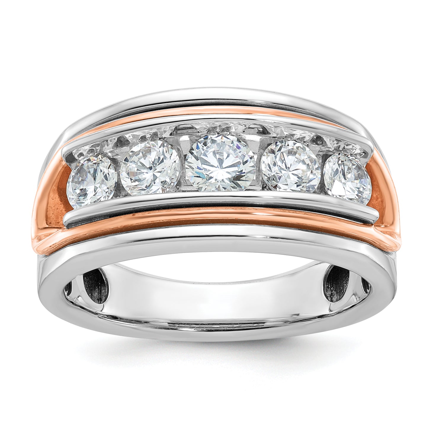 14K Two-Tone Rose and White Gold Lab Grown Diamond Five-Stone Mens Ring B64120