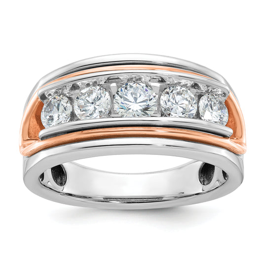 14K Two-Tone Rose and White Gold Lab Grown Diamond Five-Stone Mens Ring B64120