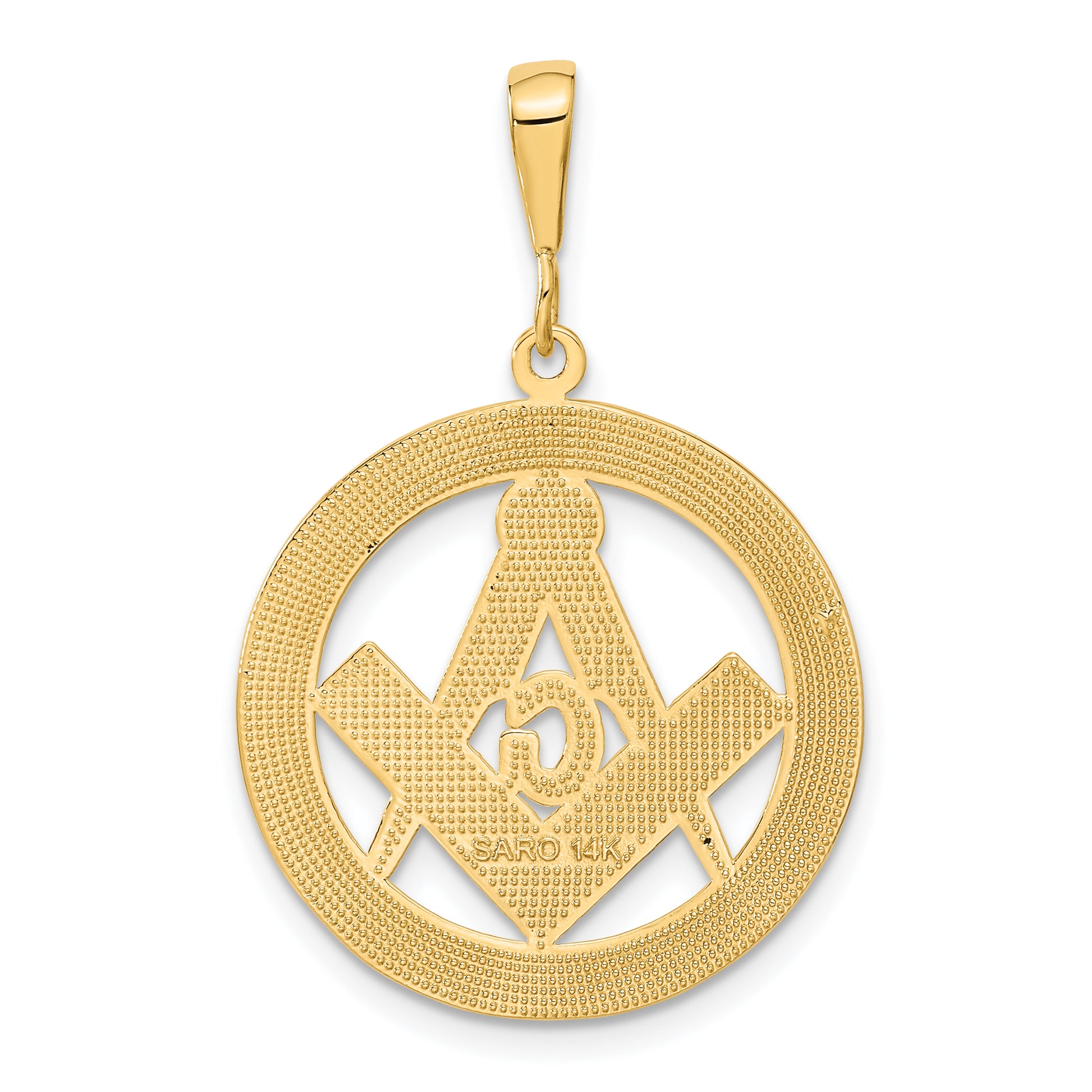 14K Yellow Gold Large Masonic Symbol in Circle Pendant C1097 - alternate view