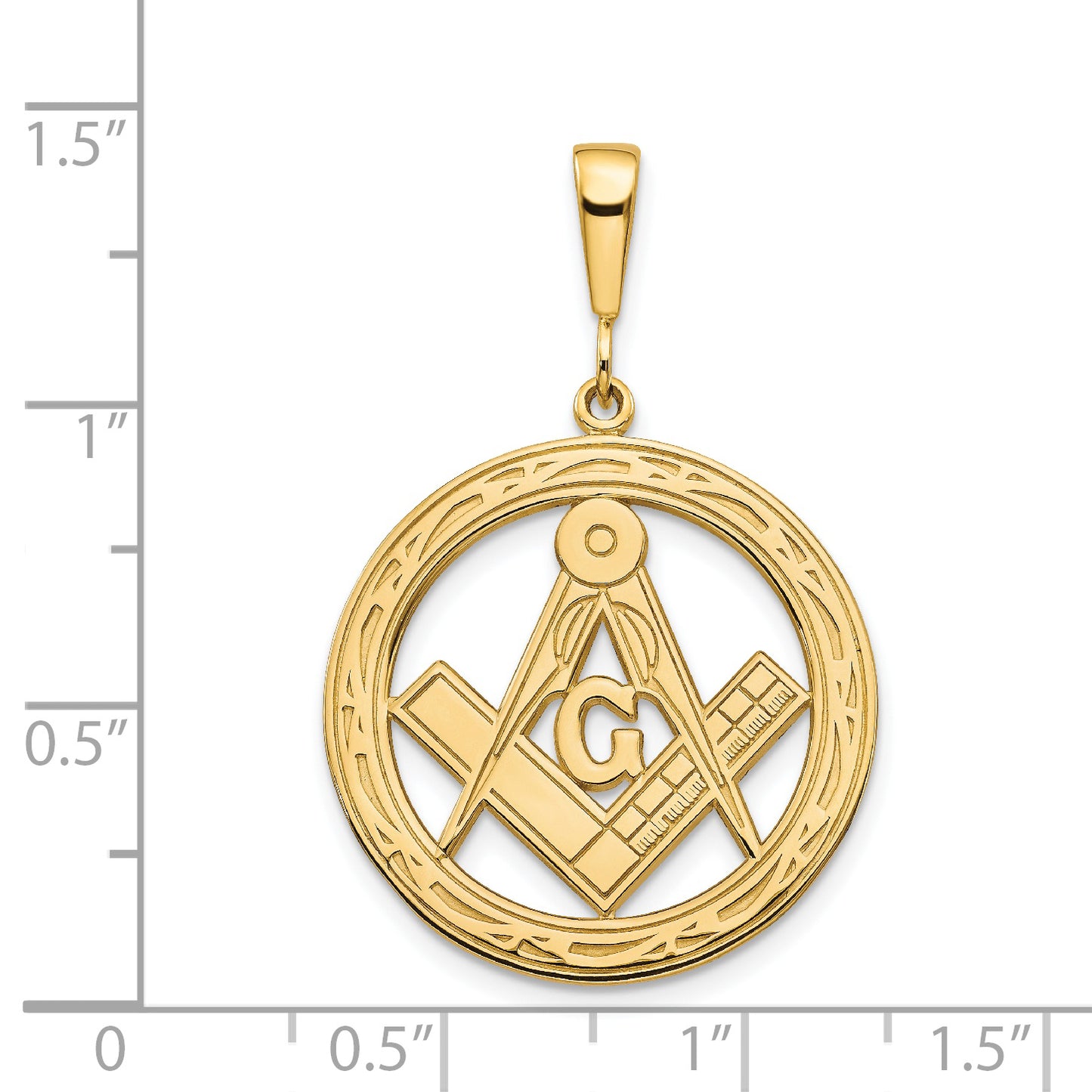 14K Yellow Gold Large Masonic Symbol in Circle Pendant C1097 - alternate view