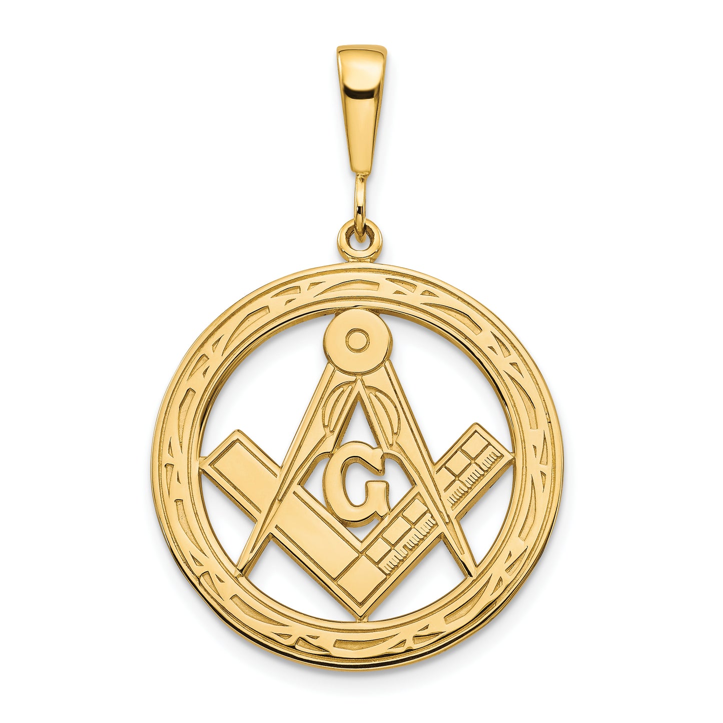 14K Yellow Gold Large Masonic Symbol in Circle Pendant C1097