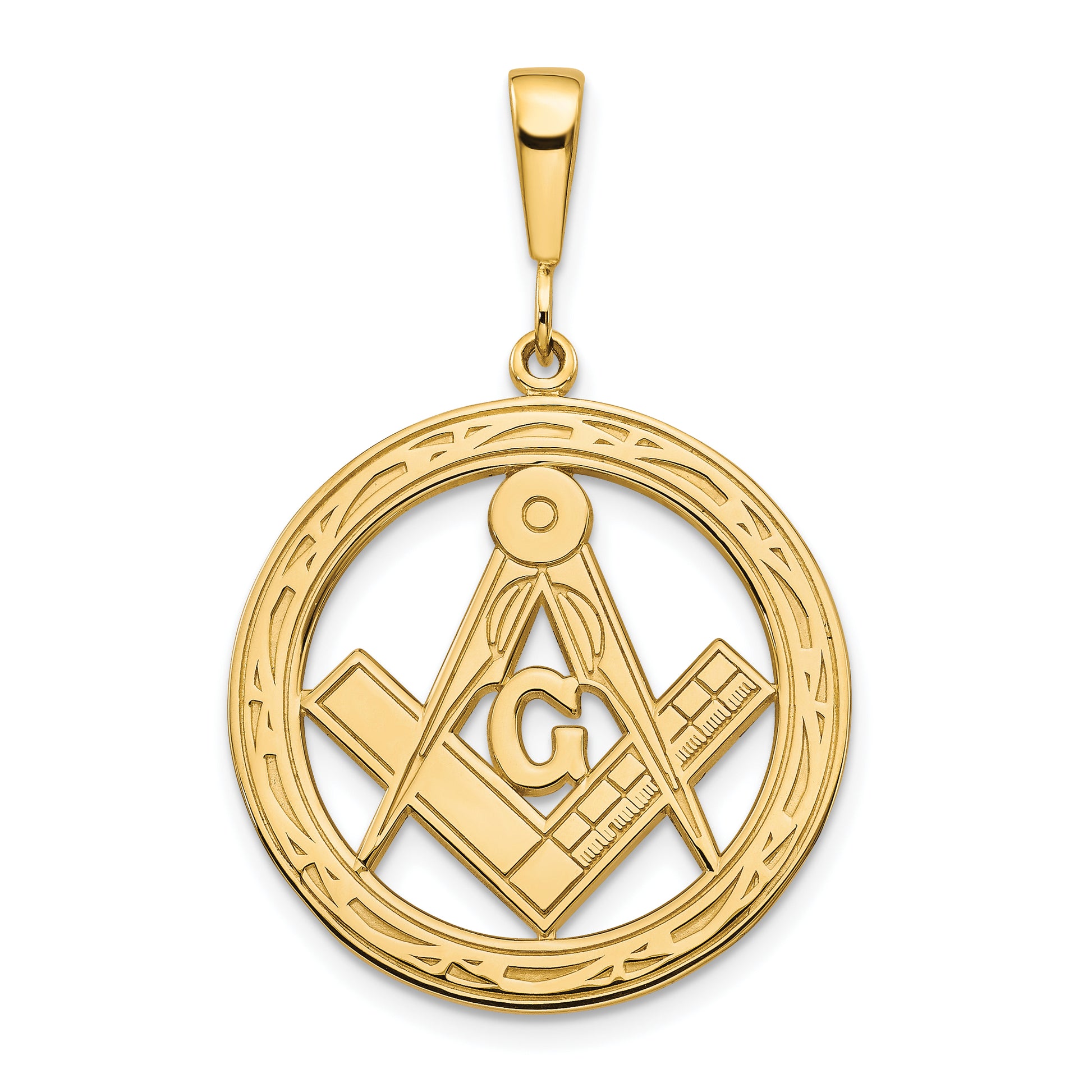 14K Yellow Gold Large Masonic Symbol in Circle Pendant C1097