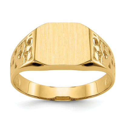14K Yellow Gold Octagon Nugget Open Back Mens Signet Ring C1528