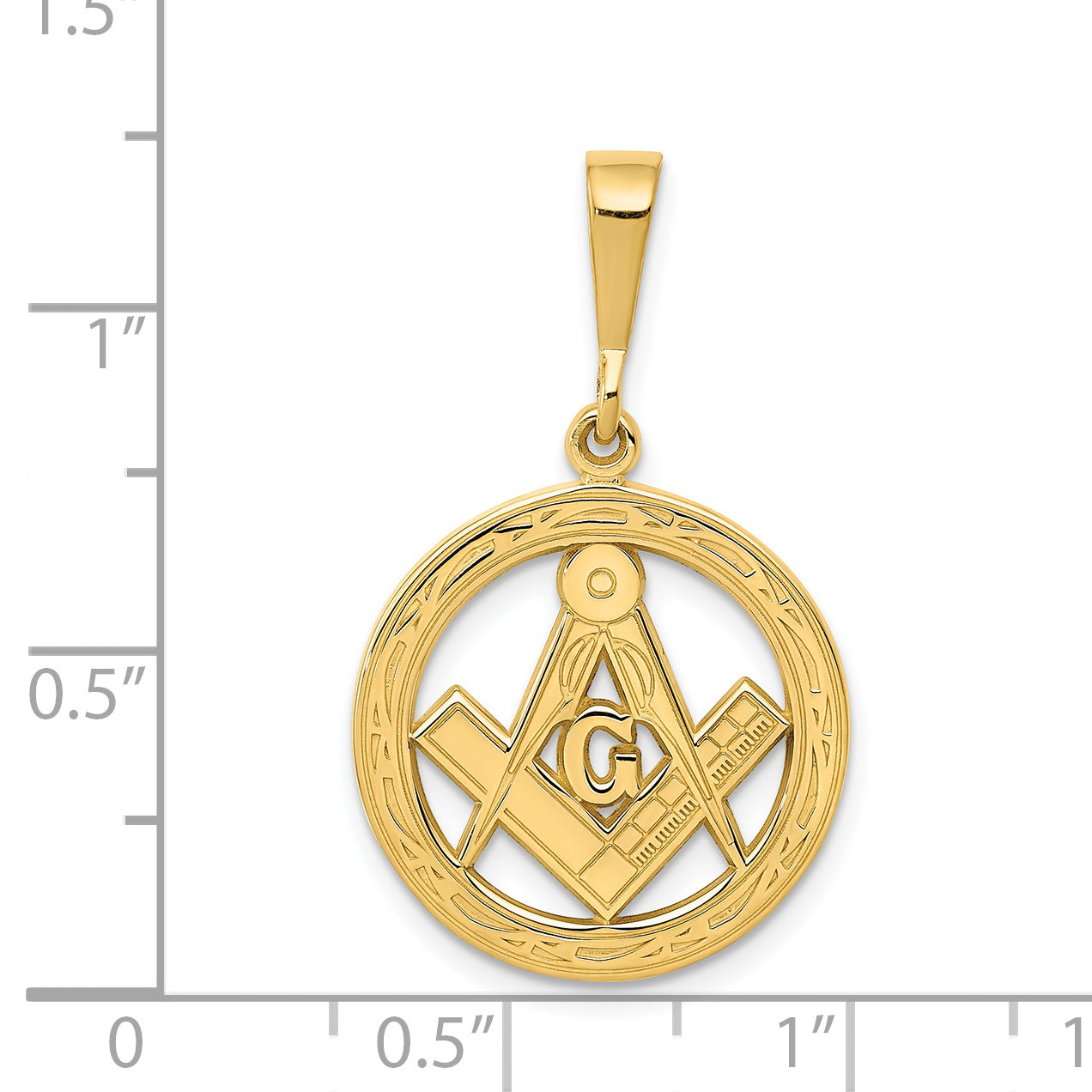 14K Yellow Gold Masonic Symbol in Circle Pendant C1783 - alternate view