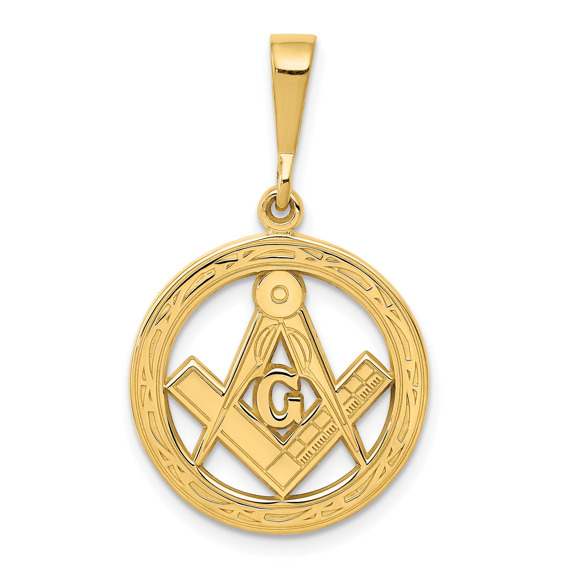 14K Yellow Gold Masonic Symbol in Circle Pendant C1783