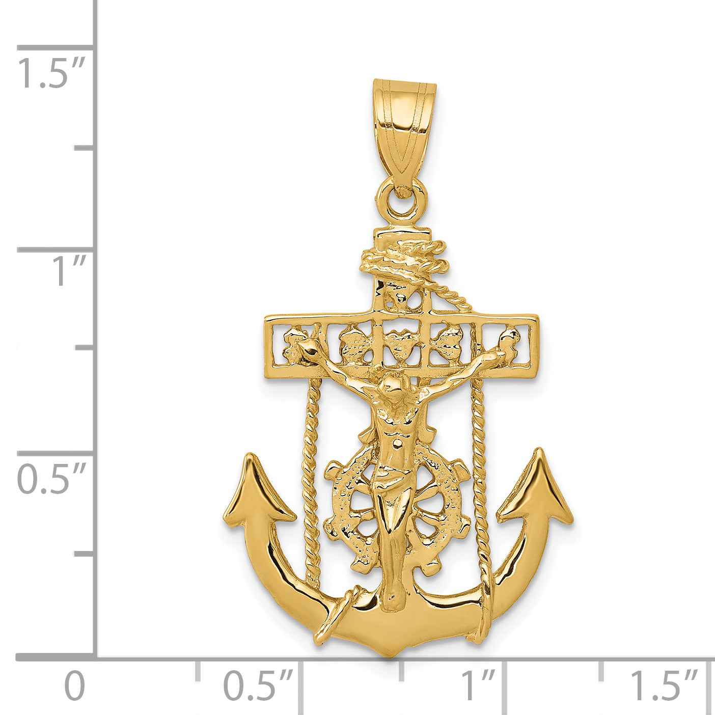 14K yellow gold mariner cross pendant 36 mm dimensions - C258