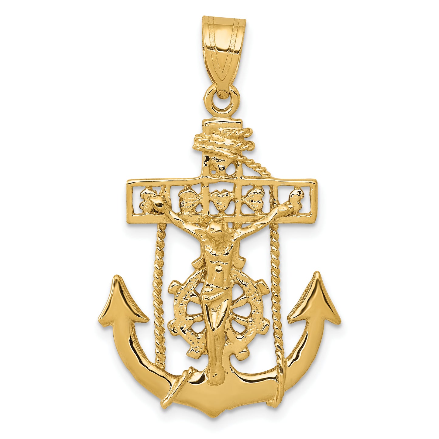 14K yellow gold mariner link cross pendant 36 mm - C258