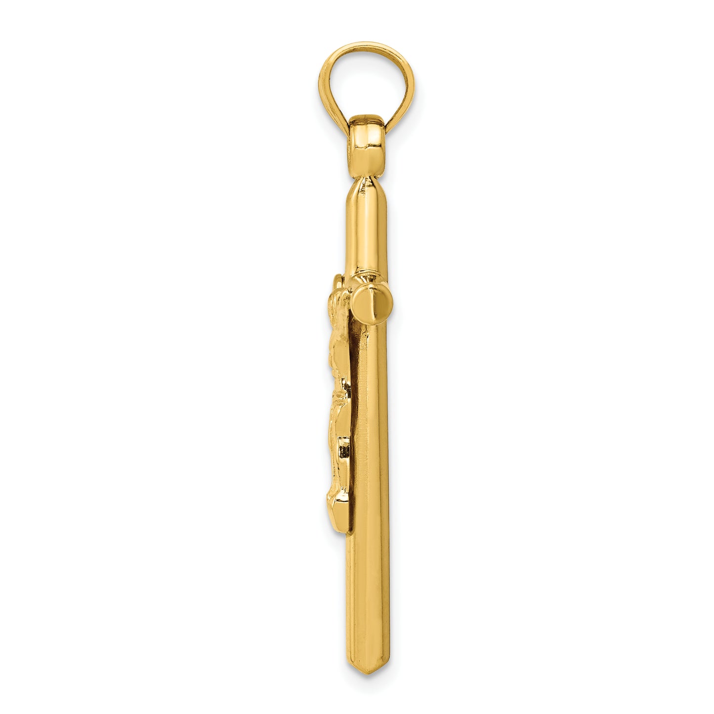 14K Yellow Gold Crucifix Pendant – Angled Side View