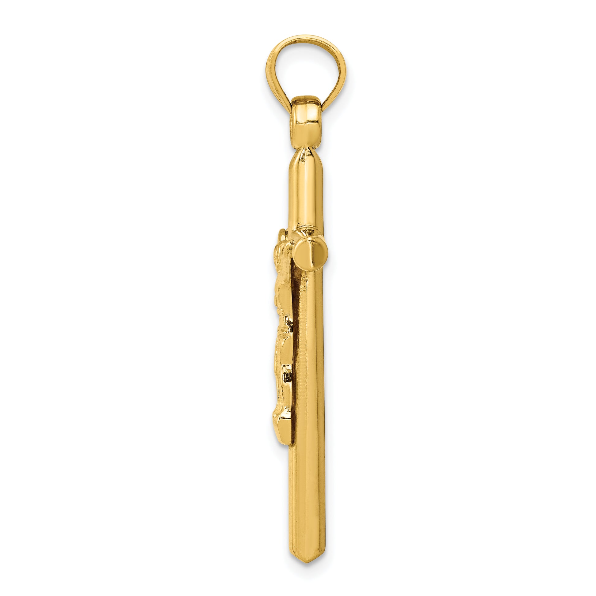 14K Yellow Gold Crucifix Pendant – Angled Side View