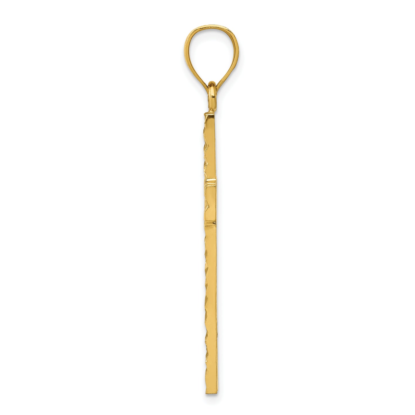 14K Gold Diamond-Cut Textured Cross Pendant - angle view
