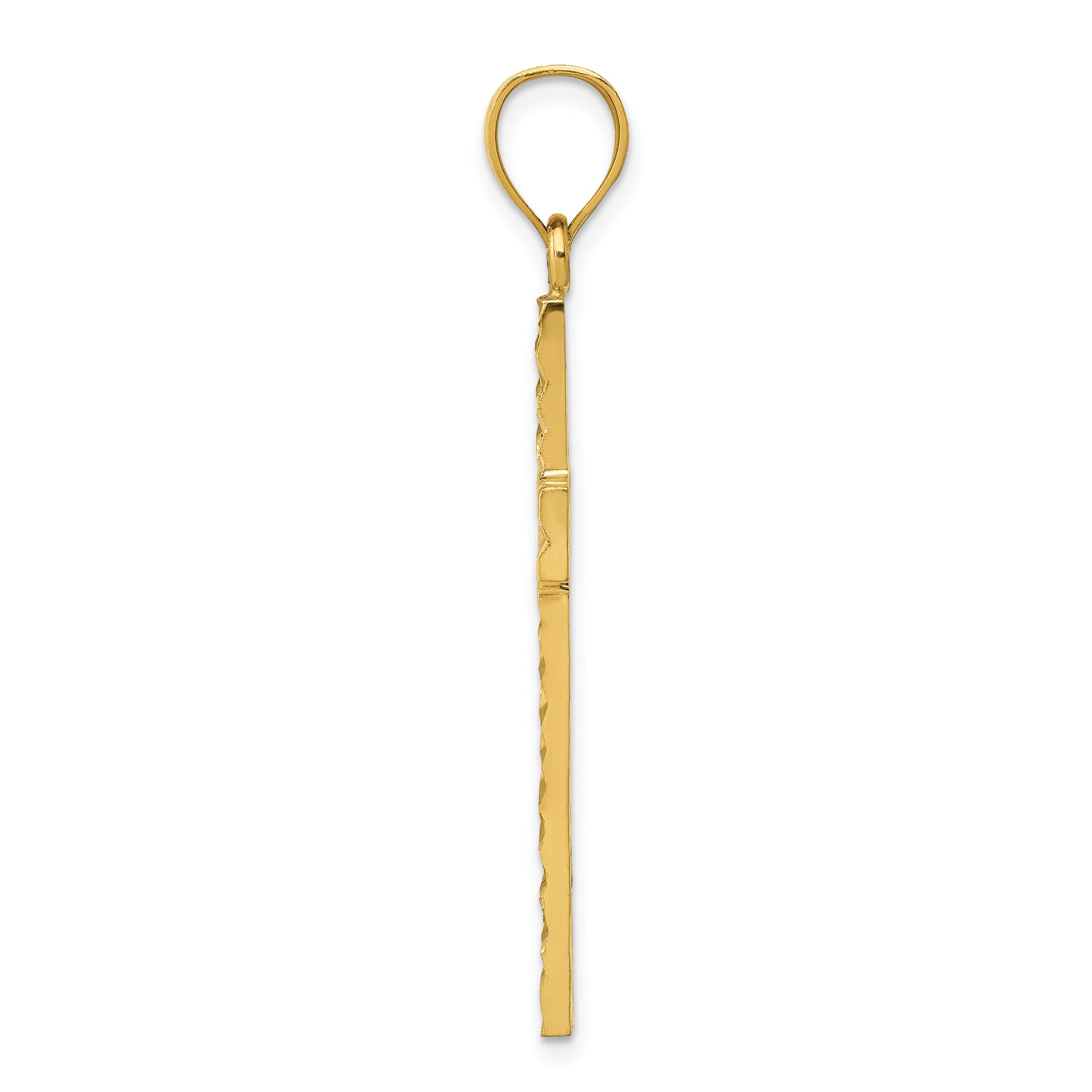 14K Gold Diamond-Cut Textured Cross Pendant - angle view