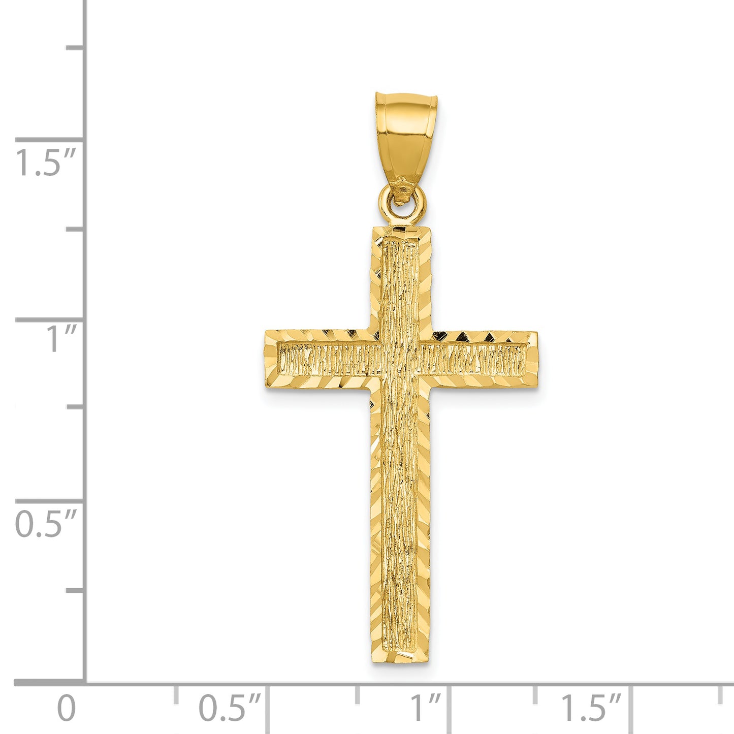 14K Gold Diamond-Cut Textured Cross Pendant - dimensions
