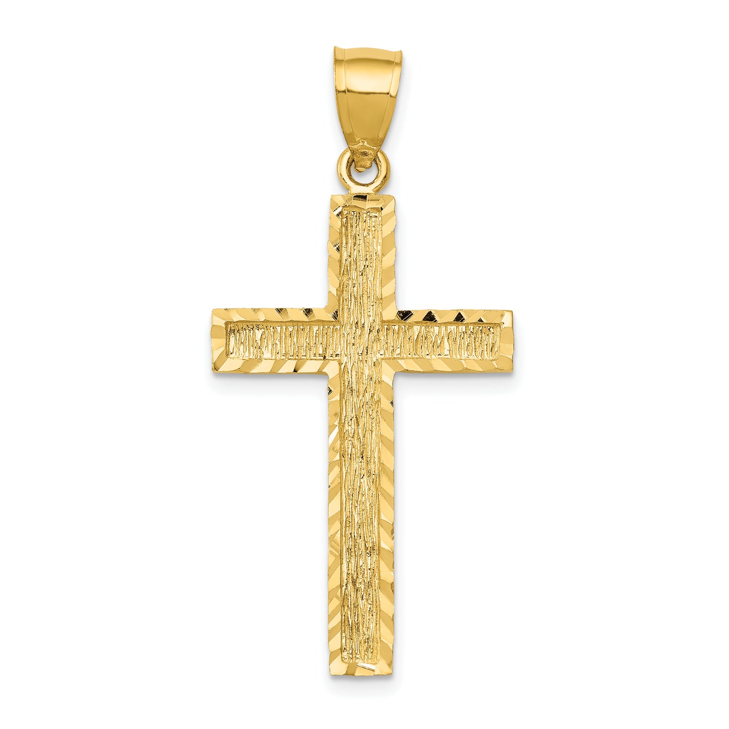 14K Gold Diamond-Cut Textured Cross Pendant - front view