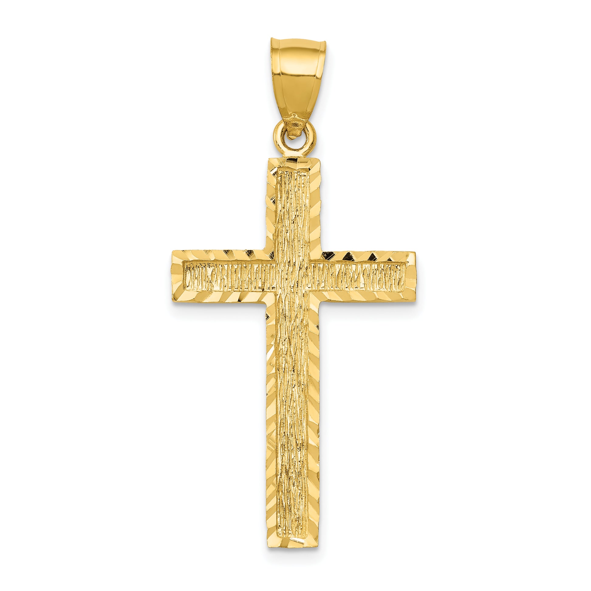 14K Gold Diamond-Cut Textured Cross Pendant - front view