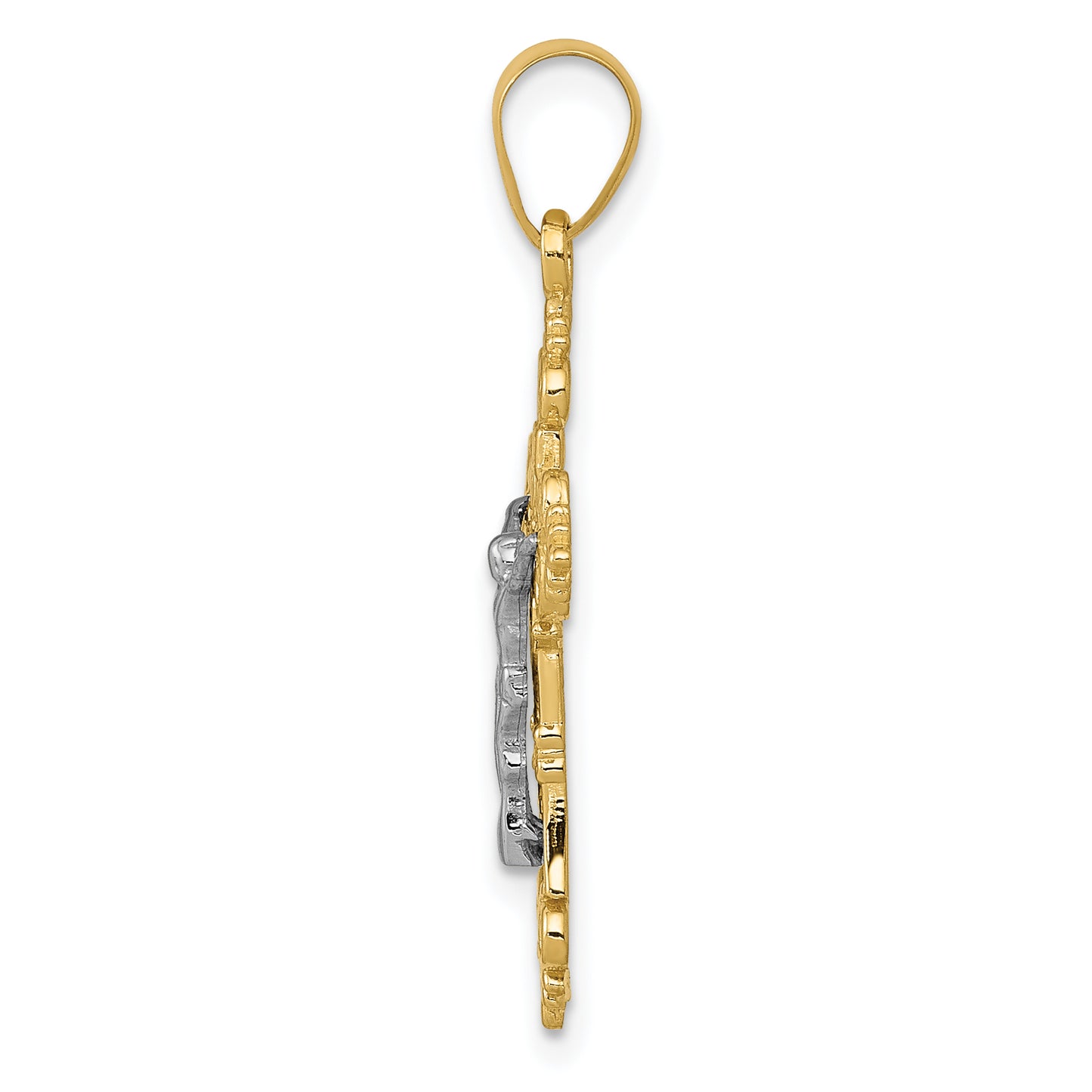 14K Two-Tone Gold INRI Crucifix Pendant - angle view