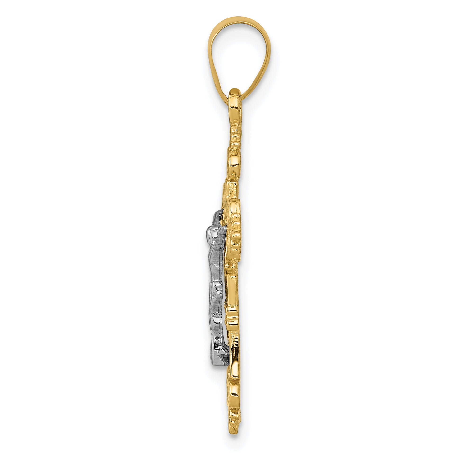 14K Two-Tone Gold INRI Crucifix Pendant - angle view