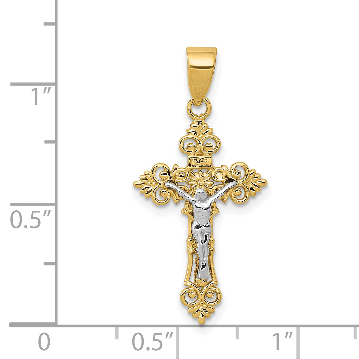 14K Two-Tone Gold INRI Crucifix Pendant dimension chart