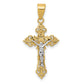 14K Two-Tone Gold Small Lacy-Edge INRI Crucifix Pendant - main view