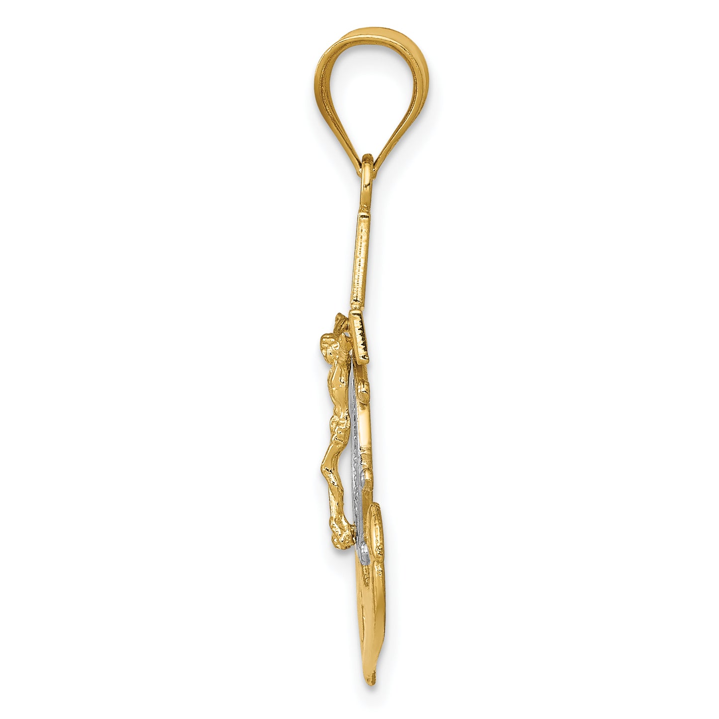 14K Gold Mariners Crucifix Pendant - angle view