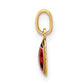 Small 14K gold enamel ladybug charm shown front and side