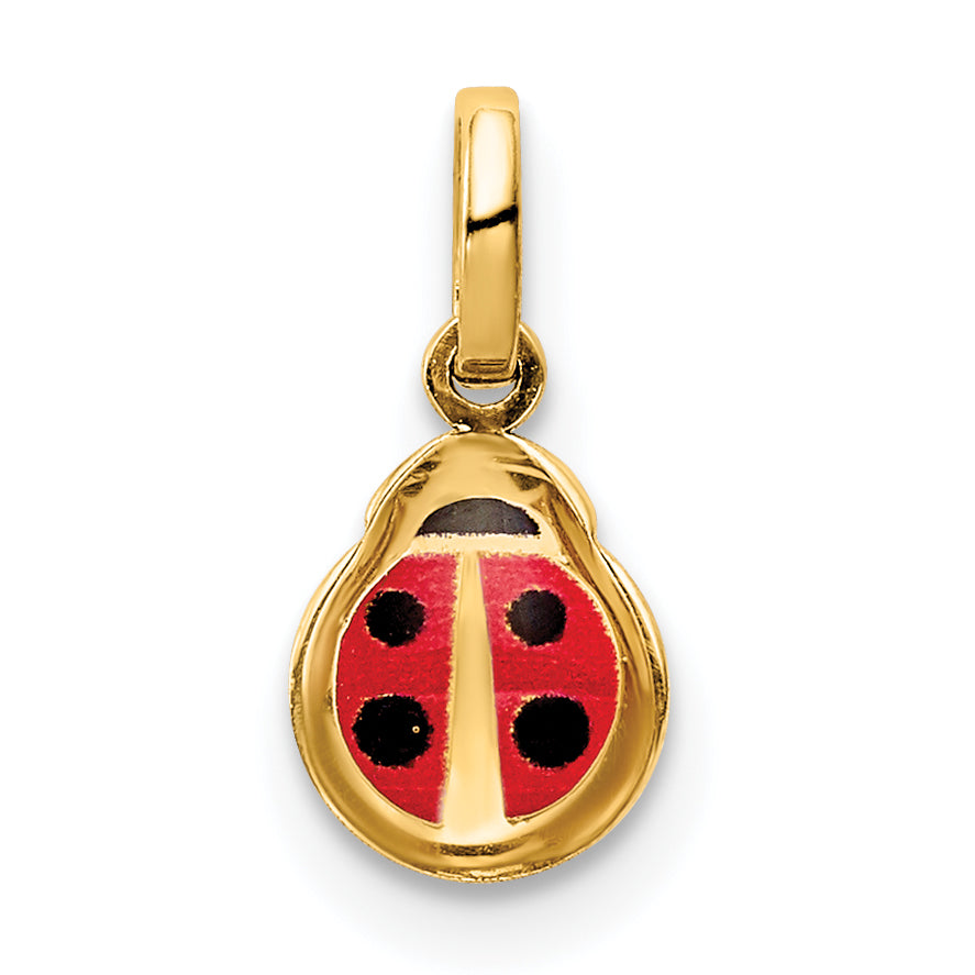 Miniature 14K yellow gold ladybug charm with red and black enamel