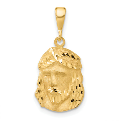 14K yellow gold satin and diamond-cut Jesus face pendant - C4968