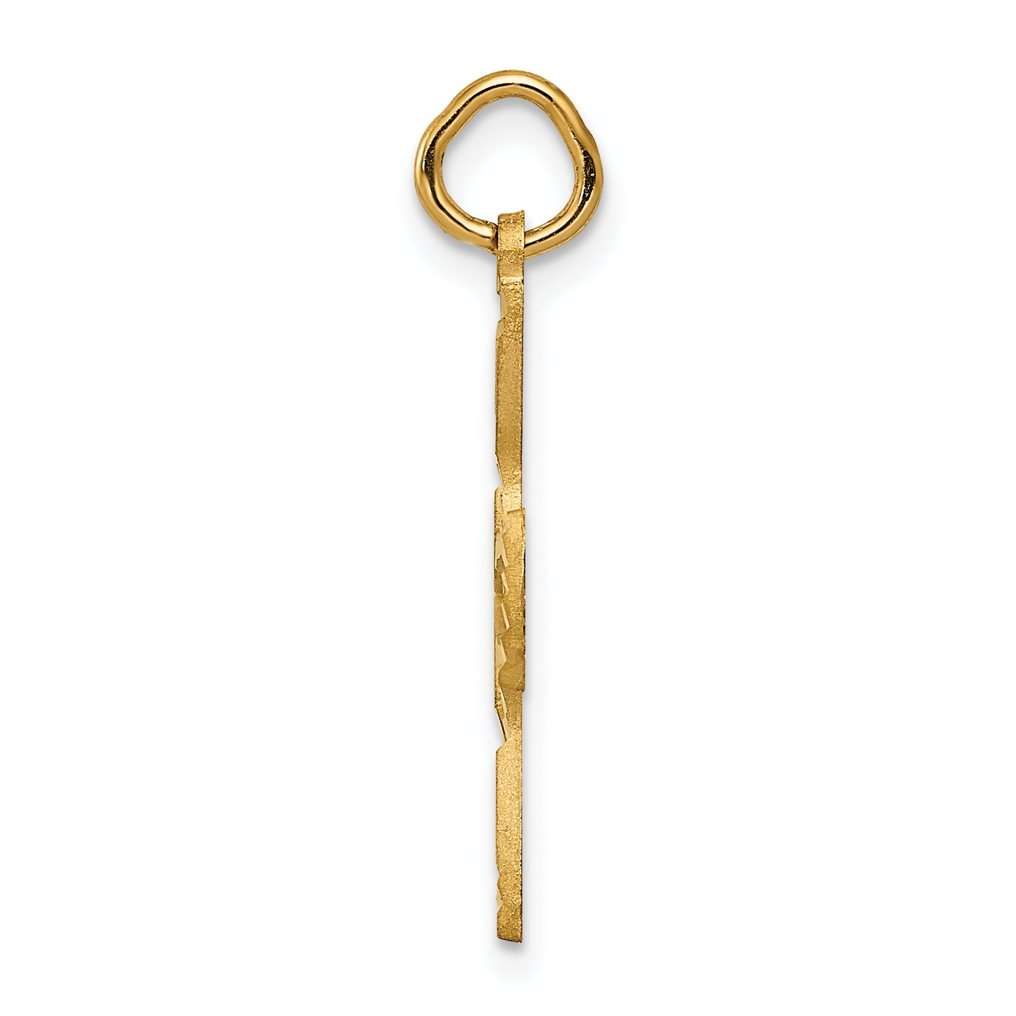 14K gold cut-out dove pendant, angled view