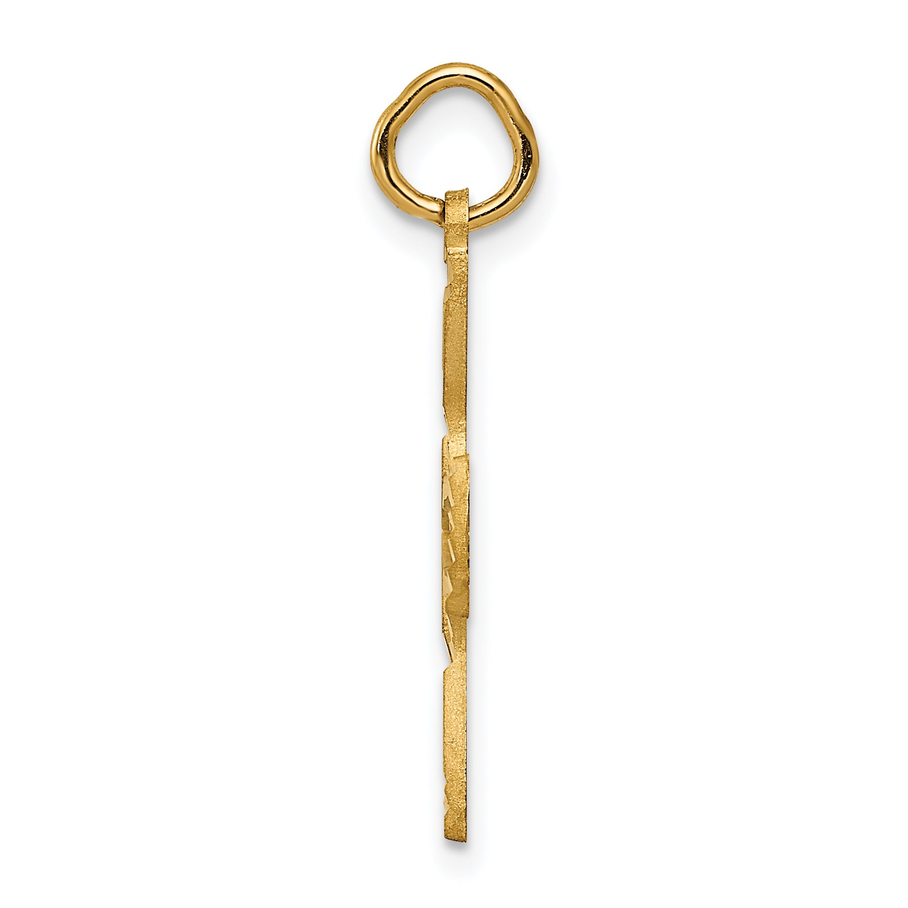 14K gold cut-out dove pendant, angled view