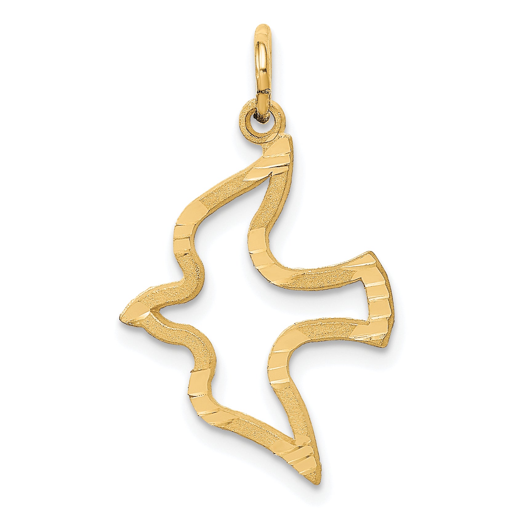 14K yellow gold satin and diamond-cut cut-out dove charm pendant
