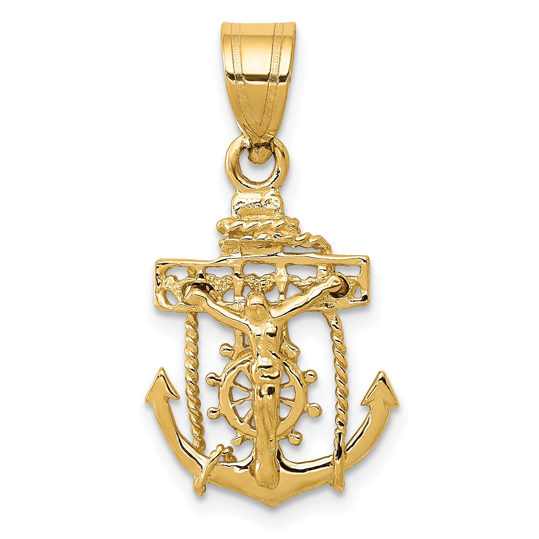 14K yellow gold mariner link cross pendant 26 mm - C809