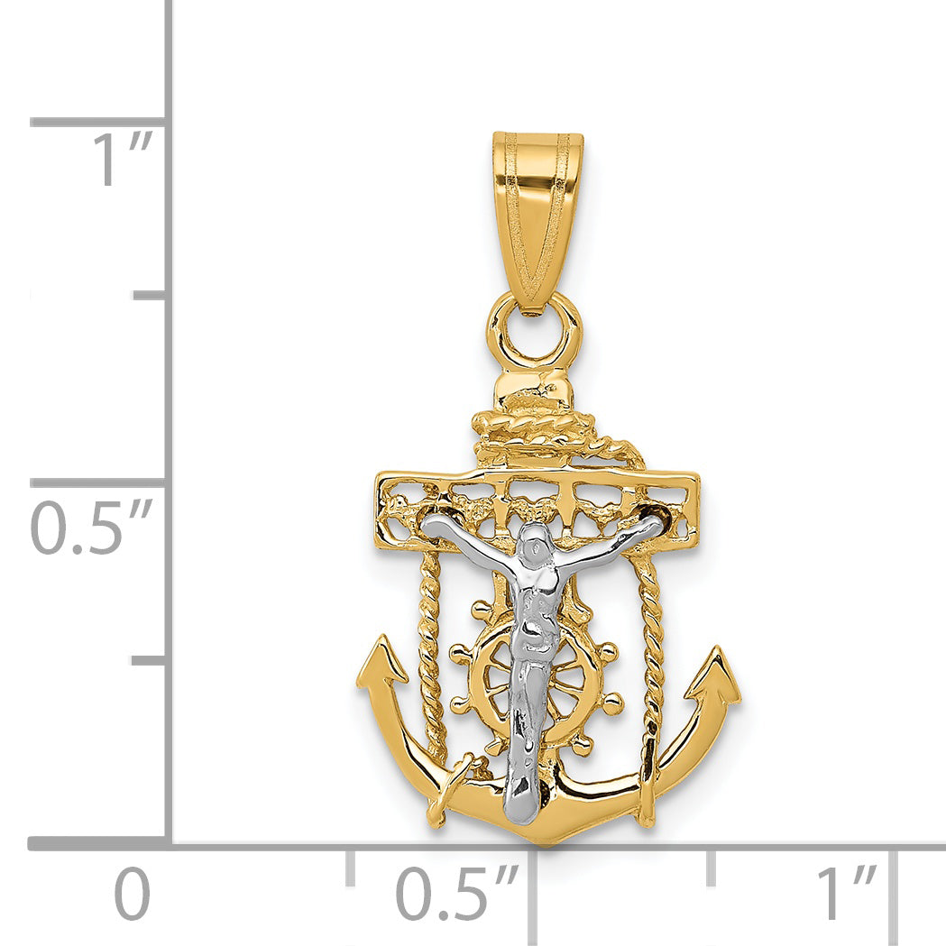 14K two-tone mariner cross pendant 25 mm dimensions - C810